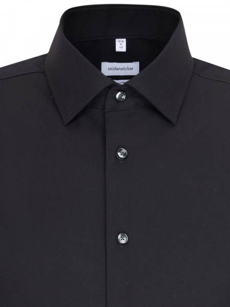 SEIDENSTICKER Tailored Fit Overhemd Zwart Business Kent Popeline - Weergave 2