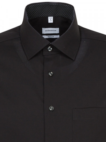 SEIDENSTICKER Regular Fit Overhemd Zwart Business Kent Popeline - Weergave 2