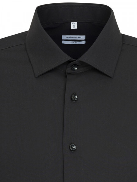 SEIDENSTICKER Extra Slim Fit Overhemd Zwart Business Kent Popeline - Weergave 2