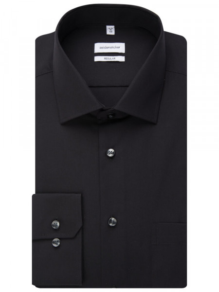 SEIDENSTICKER Regular Fit Overhemd Zwart Business Kent Popeline - Weergave 4