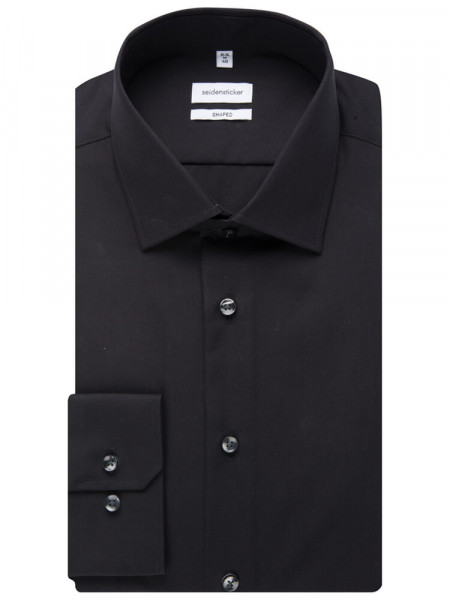 SEIDENSTICKER Tailored Fit Overhemd Zwart Business Kent Popeline - Weergave 4