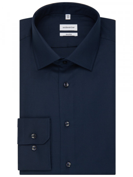 SEIDENSTICKER Tailored Fit Overhemd Donkerblauw Business Kent Struktur - Weergave 4