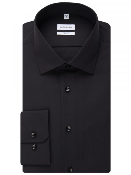 SEIDENSTICKER Slim Fit Overhemd Zwart Business Kent Popeline - Weergave 4